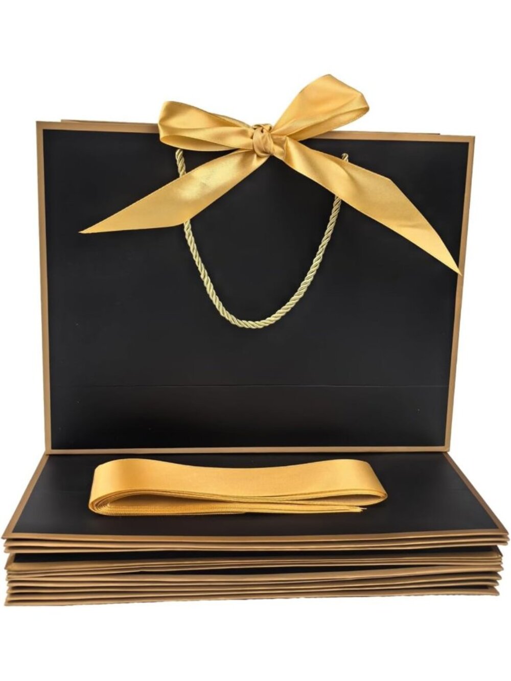 12PCS Medium Gift Bags with Handles - Black Gold Thank You Bags for Weddings